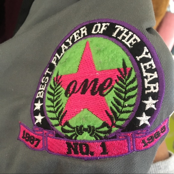 Black, gray and pink puffy varsity jacket. - Picture 5 of 5